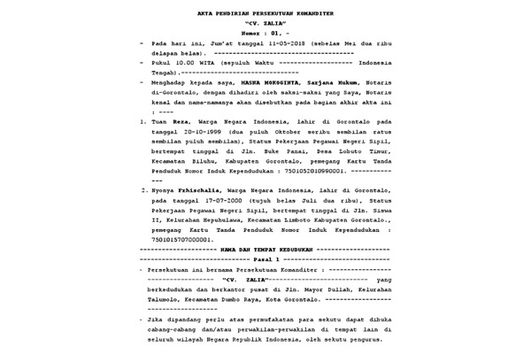 Registrasi Akta Pendirian Persekutuan Komanditer akta pendirian cv persekutuan komanditer